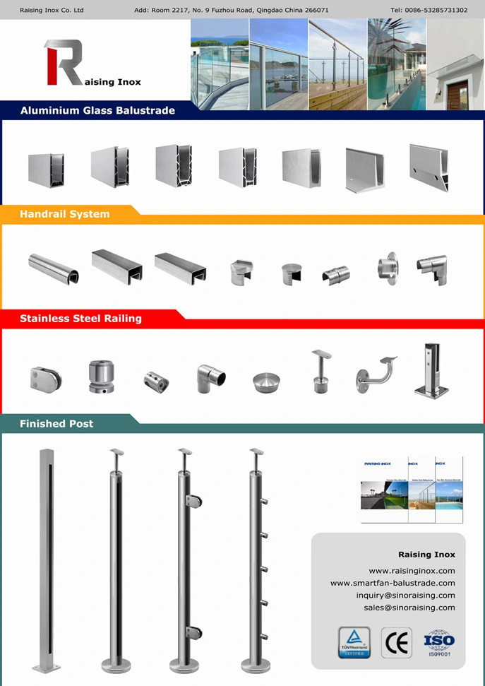 TUV Certificated Hot Sale Stainless Steel Balustrade 304/316 Glass Clamps Glass Railing