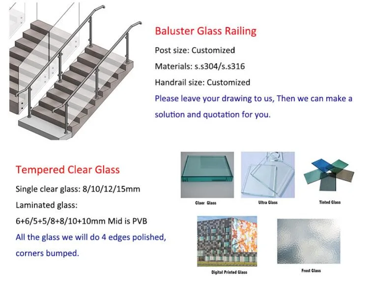 Prima Factory Project Balustrade Glass Railing with Stainless Steel Handrail